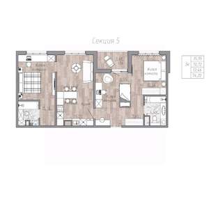 3-к квартира, строящийся дом, 73м2, 2/4 этаж