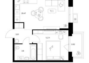 1-к квартира, вторичка, 42м2, 8/10 этаж