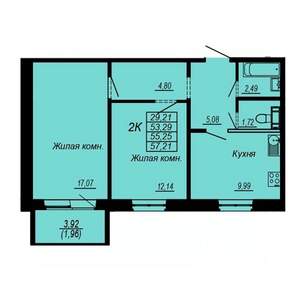 2-к квартира, вторичка, 55м2, 10/10 этаж