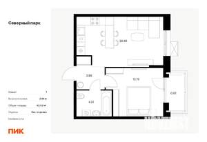 1-к квартира, вторичка, 43м2, 2/10 этаж