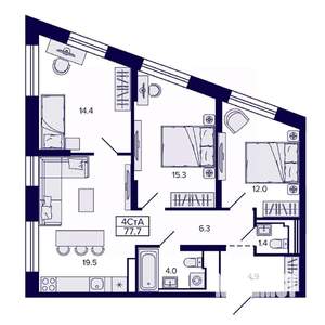 4-к квартира, вторичка, 78м2, 22/30 этаж