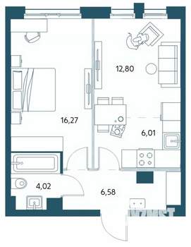 1-к квартира, вторичка, 46м2, 4/15 этаж