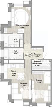 3-к квартира, вторичка, 77м2, 8/21 этаж