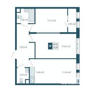 3-к квартира, строящийся дом, 64м2, 9/17 этаж