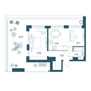 1-к квартира, вторичка, 62м2, 16/17 этаж