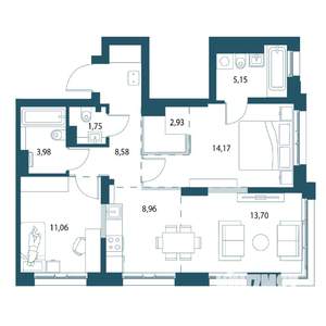 3-к квартира, вторичка, 70м2, 13/25 этаж