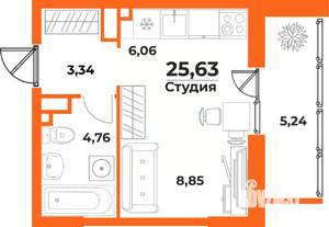 Студия квартира, вторичка, 26м2, 1/10 этаж