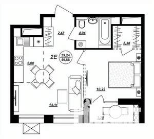 2-к квартира, строящийся дом, 41м2, 2/17 этаж