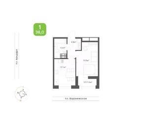 1-к квартира, вторичка, 38м2, 2/9 этаж