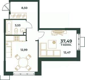 1-к квартира, вторичка, 37м2, 13/24 этаж