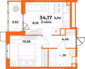 2-к квартира, вторичка, 34м2, 4/10 этаж