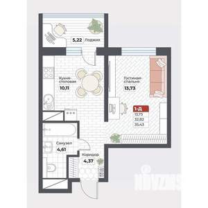 1-к квартира, строящийся дом, 35м2, 16/19 этаж