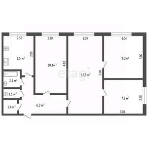 3-к квартира, вторичка, 61м2, 3/5 этаж