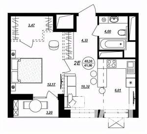 2-к квартира, строящийся дом, 42м2, 9/17 этаж