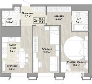 2-к квартира, вторичка, 65м2, 12/21 этаж
