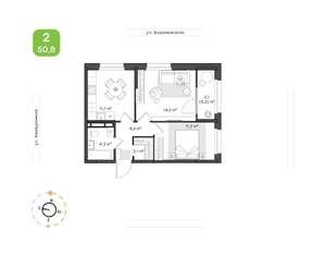 2-к квартира, вторичка, 51м2, 15/20 этаж