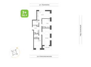3-к квартира, вторичка, 86м2, 12/24 этаж