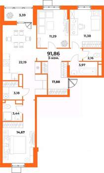 3-к квартира, вторичка, 92м2, 8/10 этаж