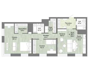 3-к квартира, строящийся дом, 95м2, 14/22 этаж