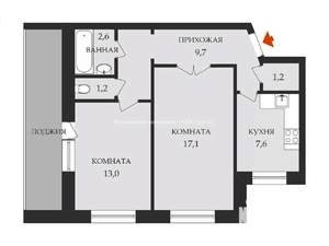 2-к квартира, вторичка, 53м2, 5/9 этаж