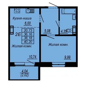 2-к квартира, строящийся дом, 38м2, 8/10 этаж