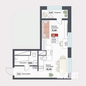 1-к квартира, строящийся дом, 30м2, 18/19 этаж