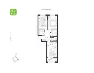 2-к квартира, вторичка, 65м2, 19/20 этаж