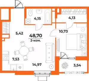 2-к квартира, вторичка, 49м2, 6/10 этаж