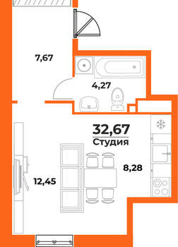 Студия квартира, вторичка, 33м2, 1/10 этаж