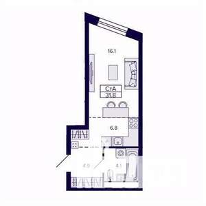 1-к квартира, строящийся дом, 32м2, 11/30 этаж