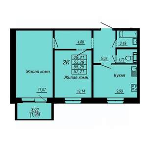 2-к квартира, вторичка, 55м2, 9/10 этаж