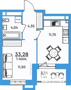 1-к квартира, вторичка, 33м2, 1/17 этаж