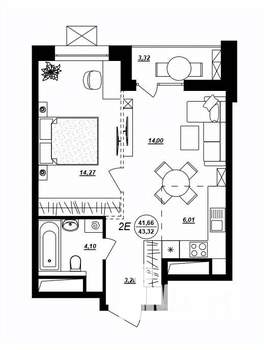 2-к квартира, строящийся дом, 43м2, 8/17 этаж