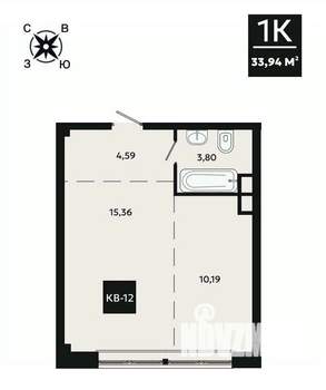 1-к квартира, вторичка, 34м2, 2/4 этаж