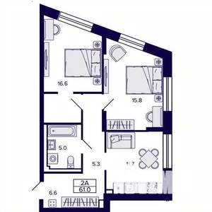 2-к квартира, вторичка, 61м2, 8/30 этаж