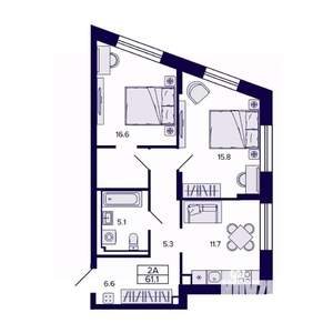 2-к квартира, строящийся дом, 61м2, 3/30 этаж