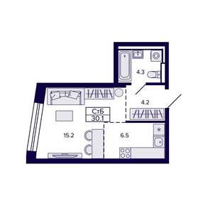 Студия квартира, строящийся дом, 30м2, 27/30 этаж