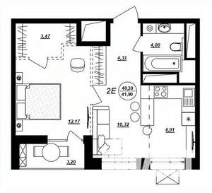 2-к квартира, строящийся дом, 42м2, 10/17 этаж
