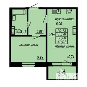 2-к квартира, строящийся дом, 38м2, 6/10 этаж