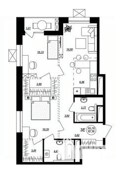 3-к квартира, строящийся дом, 67м2, 4/17 этаж