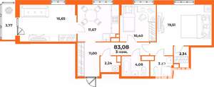 3-к квартира, вторичка, 83м2, 4/10 этаж