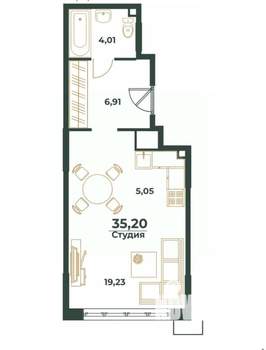 1-к квартира, сданный дом, 35м2, 4/24 этаж