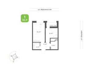 1-к квартира, вторичка, 37м2, 15/16 этаж