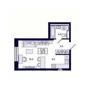 Студия квартира, строящийся дом, 31м2, 6/30 этаж