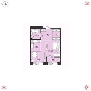 2-к квартира, вторичка, 43м2, 17/17 этаж