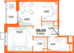 2-к квартира, вторичка, 39м2, 3/10 этаж
