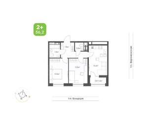 2-к квартира, вторичка, 56м2, 9/9 этаж