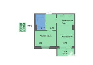 2-к квартира, строящийся дом, 40м2, 10/10 этаж