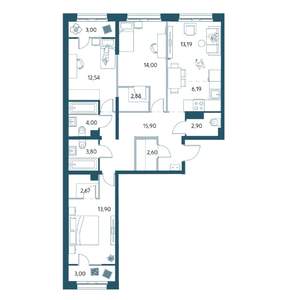 4-к квартира, вторичка, 101м2, 8/19 этаж