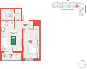 1-к квартира, вторичка, 40м2, 7/12 этаж